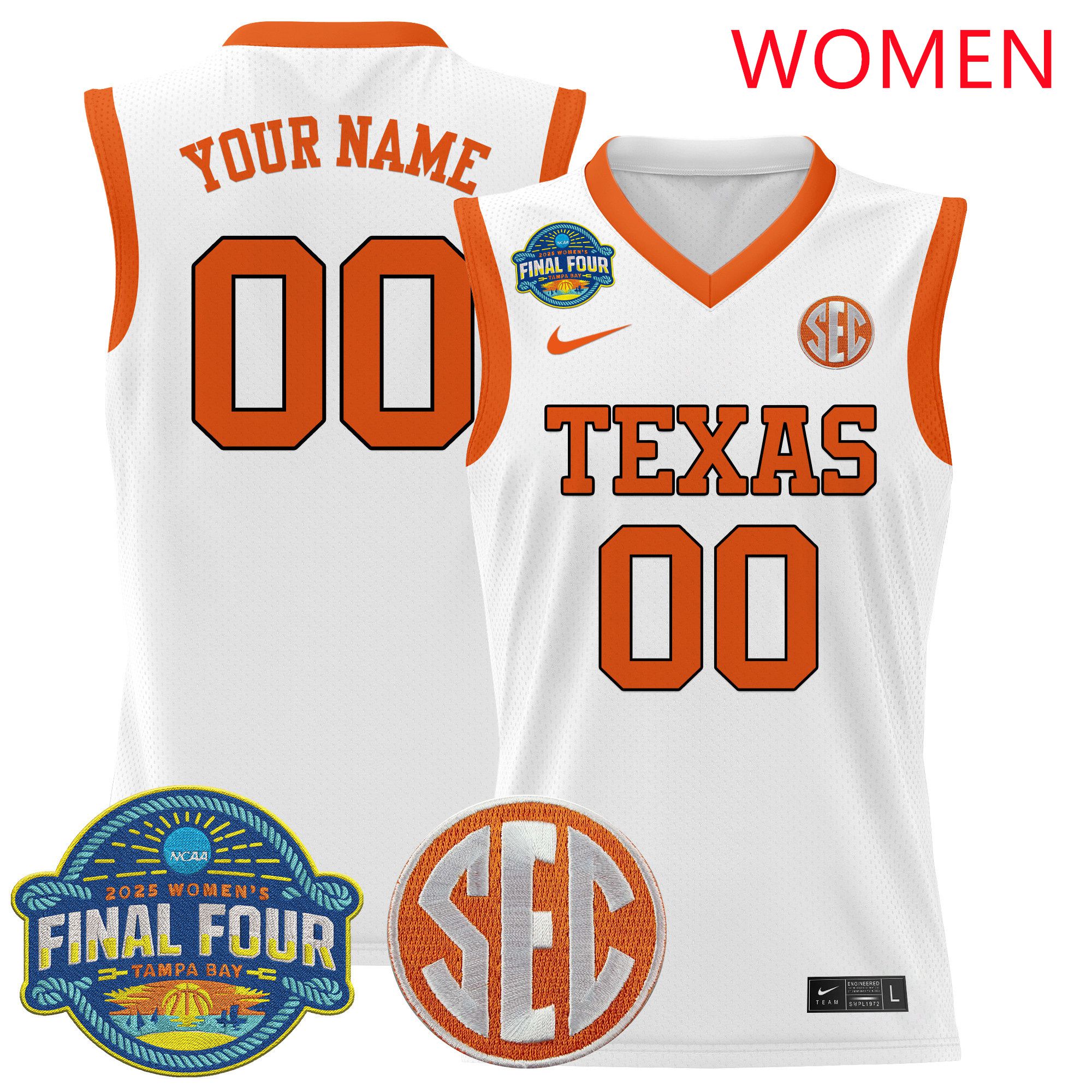 Women Texas Longhorns White 2025 Nike Final Four Patch Lightweight Basketball Custom NCAA Jersey